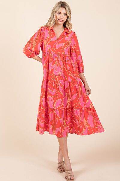 Mittoshop Tiered Printed Collared Neck Midi Dress - Shop Style & More | Fresh Looks, Everyday Deals & Free Shipping