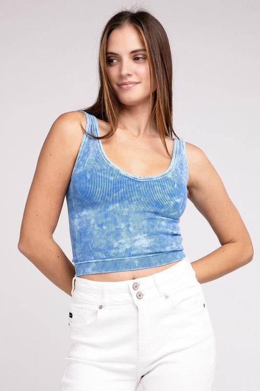 2 Way Neckline Washed Ribbed Cropped Tank Top - Shop Style & More | Fresh Looks, Everyday Deals & Free Shipping