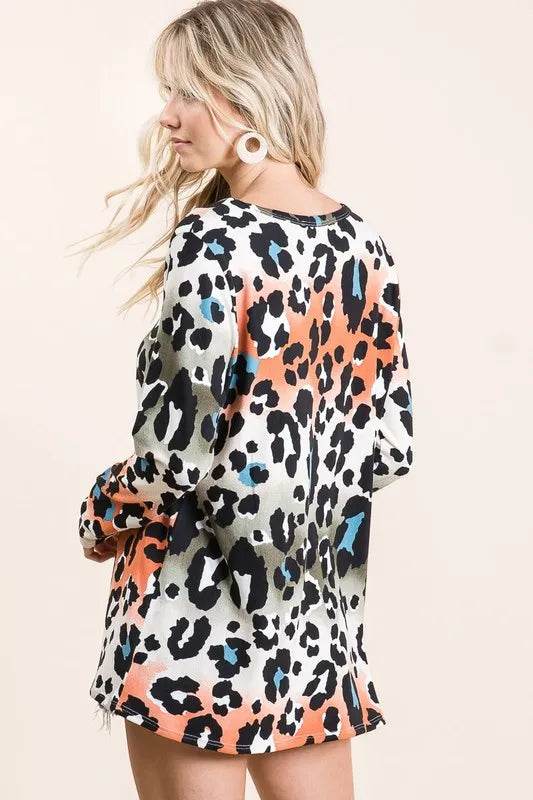 BiBi Gradation Leopard Print Soft Knit Deep U Neck Top - Shop Style & More | Fresh Looks, Everyday Deals & Free Shipping