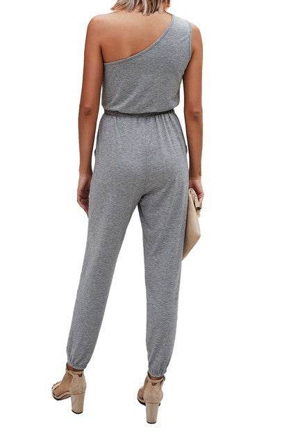 One Shoulder Sleeveless Elastic Waist Jumpsuit - Shop Style & More | Fresh Looks, Everyday Deals & Free Shipping