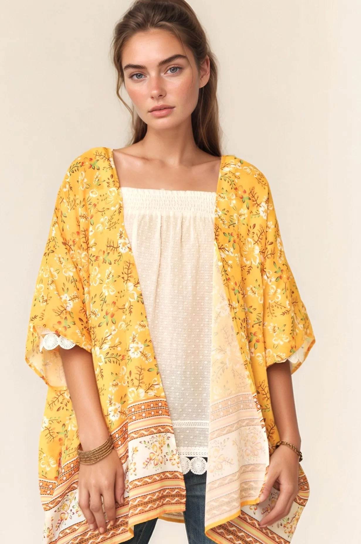Davi & Dani Floral Printed Short Sleeve Loose Fit Kimono Cover Up - Shop Style & More | Fresh Looks, Everyday Deals & Free Shipping