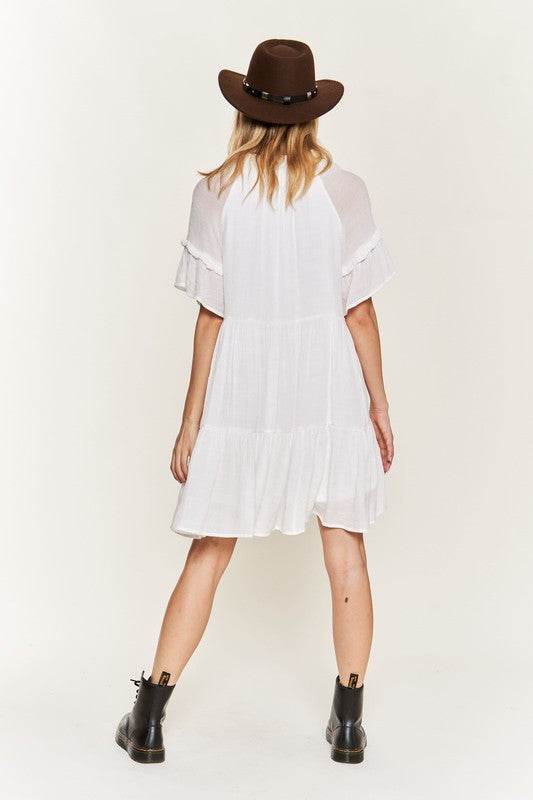 Ruffled neck tiered mini dress JBJ1054A - Shop Style & More | Fresh Looks, Everyday Deals & Free Shipping