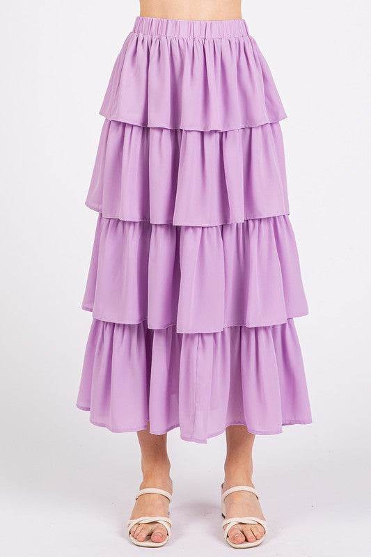 Mittoshop Chiffon Ruffle Layer Elastic Waist Midi Skirt - Shop Style & More | Fresh Looks, Everyday Deals & Free Shipping
