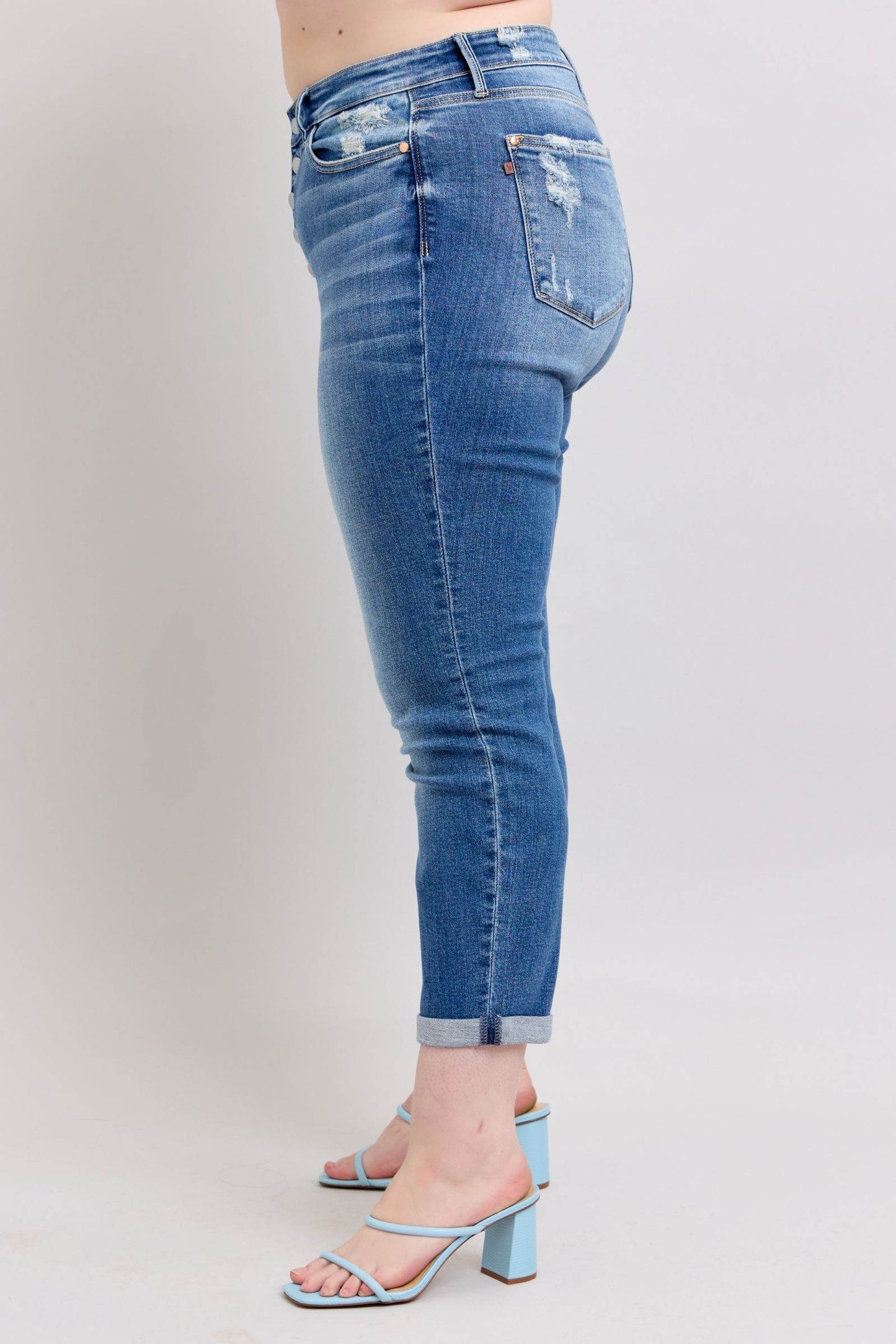 Judy Blue Full Size Button Fly Distressed Jeans with Pockets Plus Size - Shop Style & More | Fresh Looks, Everyday Deals & Free Shipping