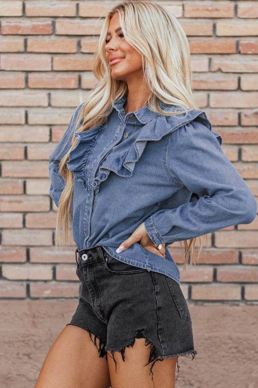 Trinity Denim Ruffled Casual Top - Shop Style & More | Fresh Looks, Everyday Deals & Free Shipping