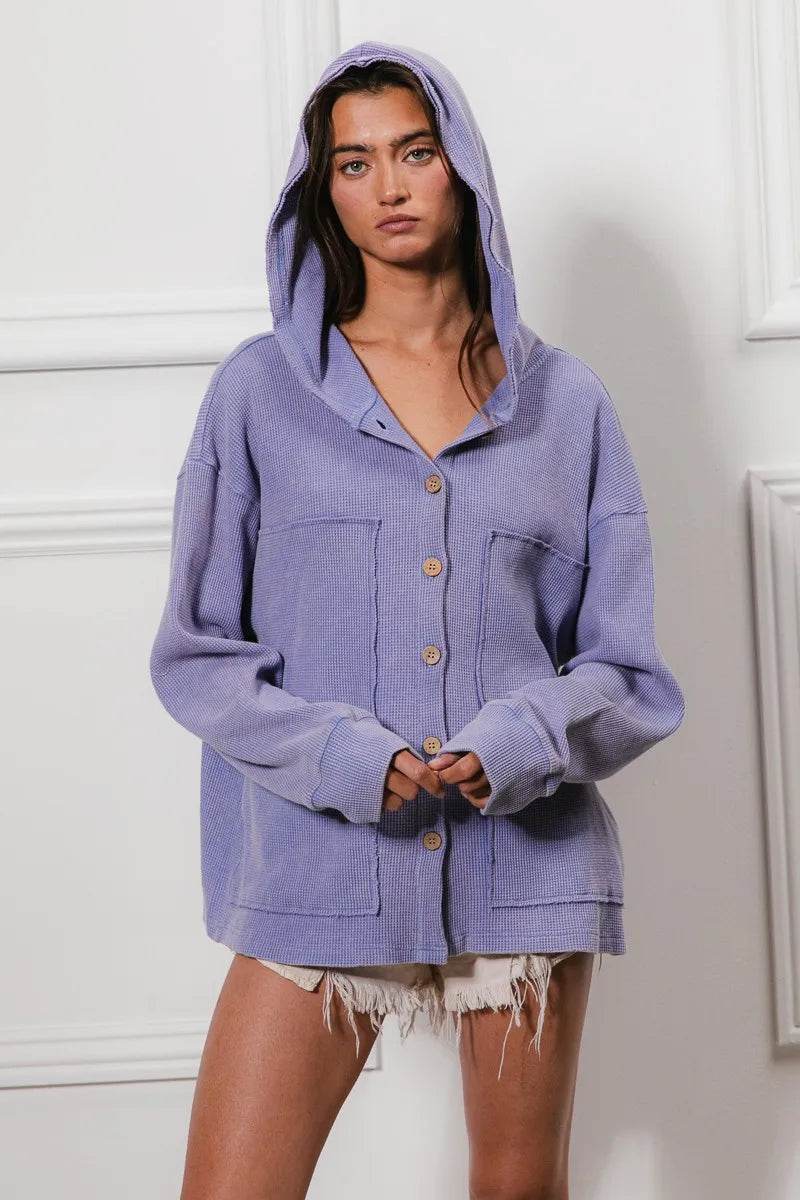 BiBi Washed Waffle Thermal Hooded Jacket - Shop Style & More | Fresh Looks, Everyday Deals & Free Shipping