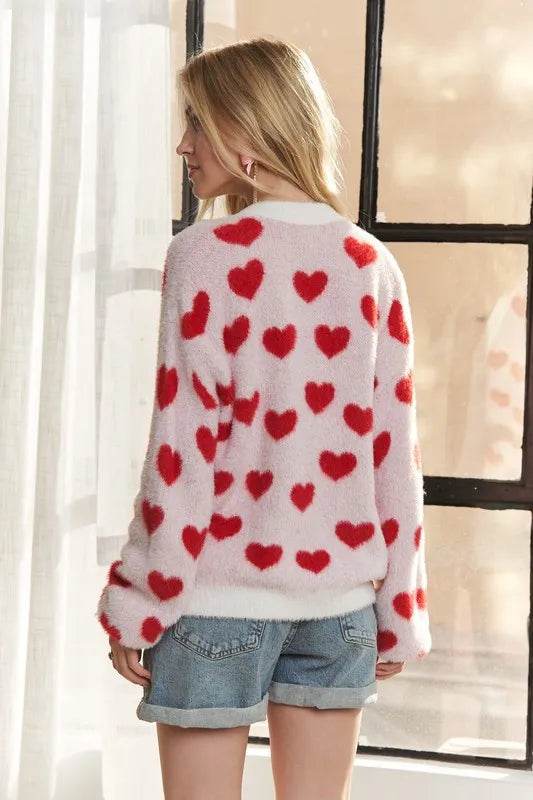 ADORA Fuzzy Heart Button Down Cardigan - Shop Style & More | Fresh Looks, Everyday Deals & Free Shipping
