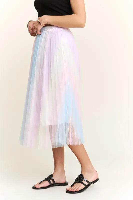 ADORA Unicorn Pleated Mesh Flare Midi Skirt - Shop Style & More | Fresh Looks, Everyday Deals & Free Shipping