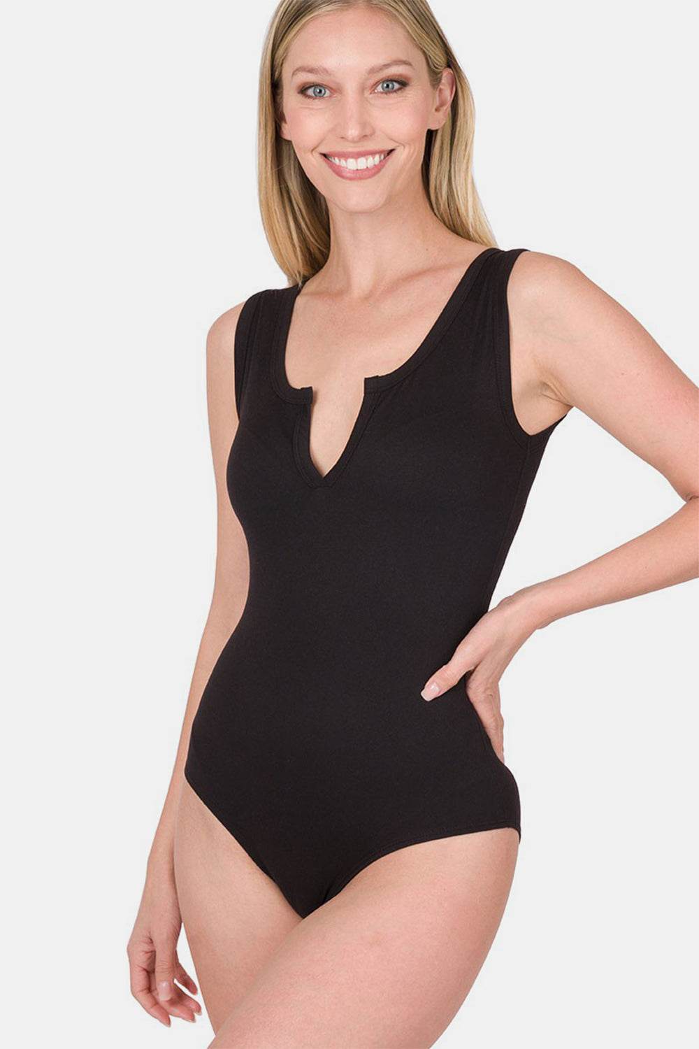 Zenana Microfiber Notched Sleeveless Bodysuit - Shop Style & More | Fresh Looks, Everyday Deals & Free Shipping