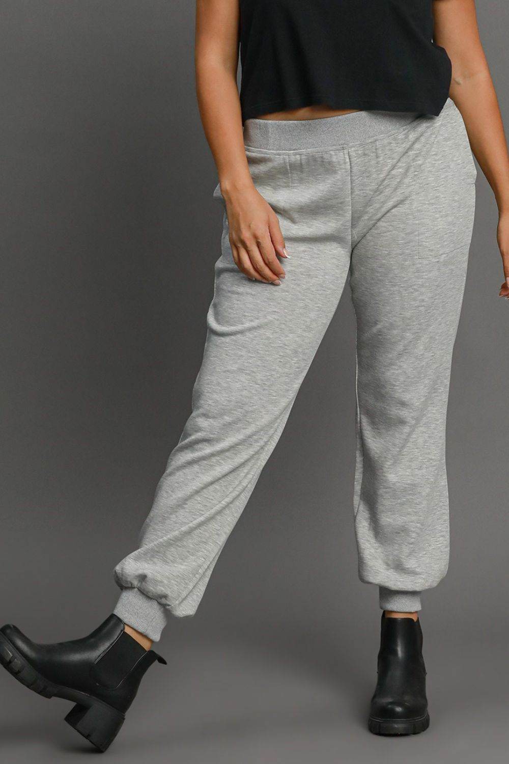 Umgee Full Size High Rise Elastic Waist Knit Joggers with Pockets Plus Size - Shop Style & More | Fresh Looks, Everyday Deals & Free Shipping