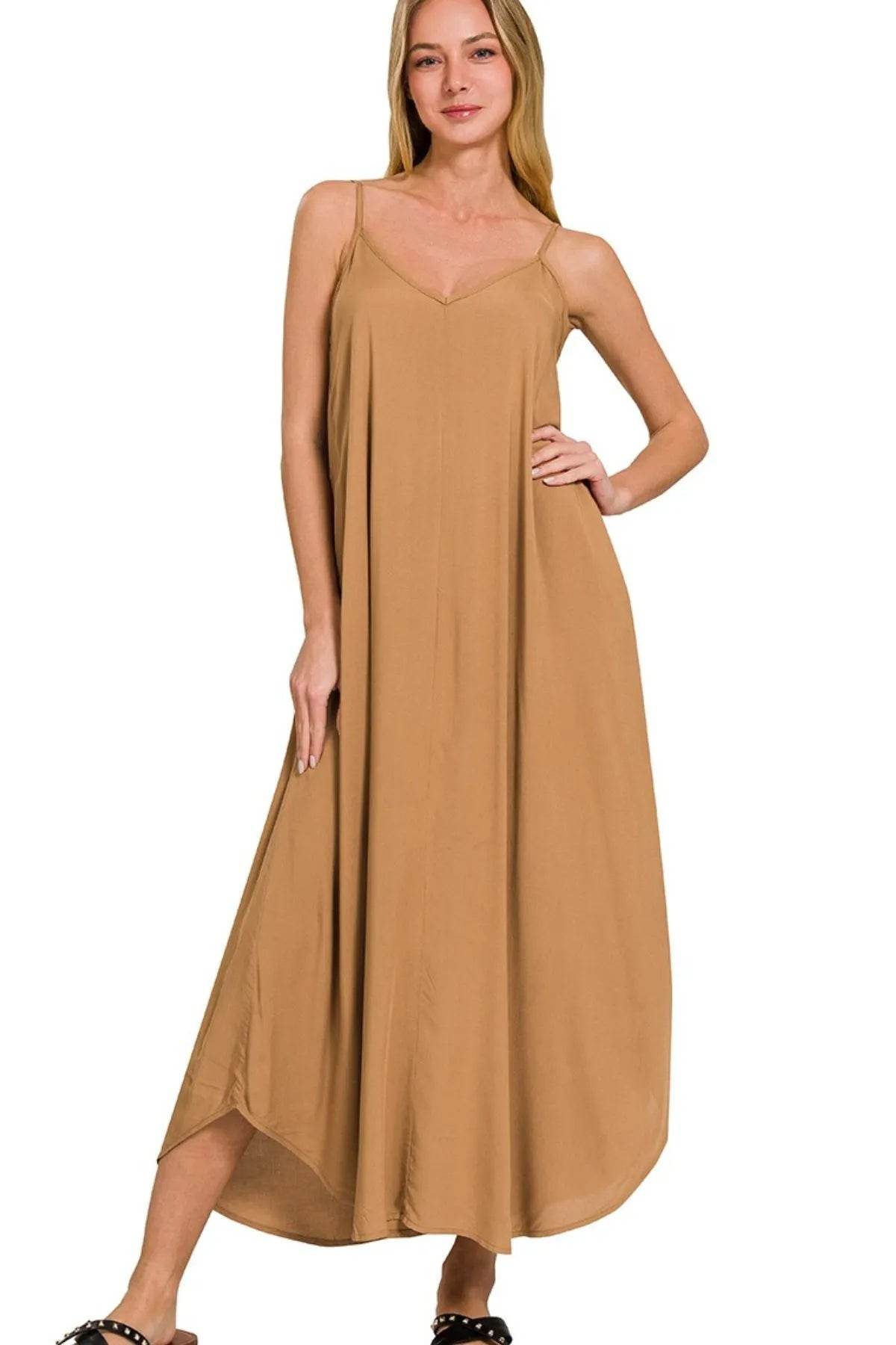 Zenana Woven Arc Hem Cami Dress With Flowy Pockets - Shop Style & More | Fresh Looks, Everyday Deals & Free Shipping