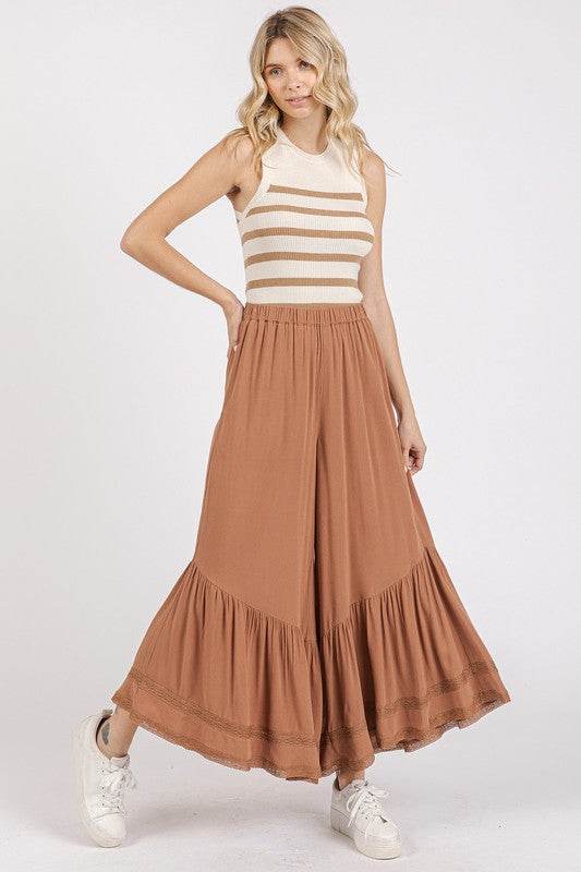 Mittoshop Lace Ruffle Asymmetric Hem Wide Leg Pants - Shop Style & More | Fresh Looks, Everyday Deals & Free Shipping