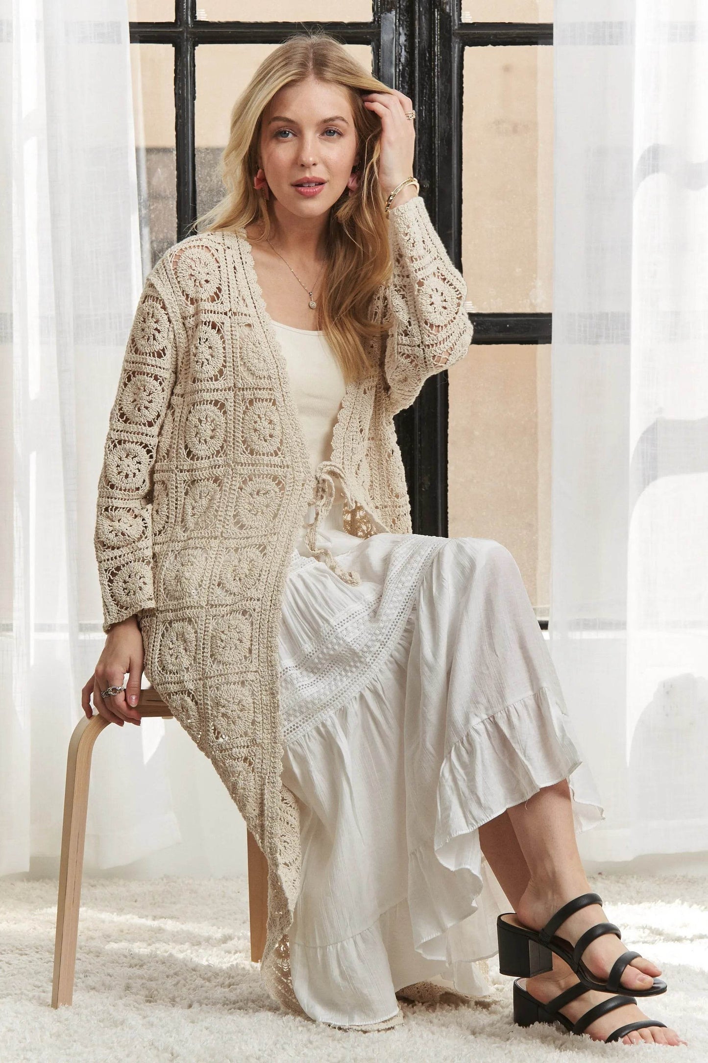 ADORA Long Sleeves Crochet Elastic Cardigan - Shop Style & More | Fresh Looks, Everyday Deals & Free Shipping