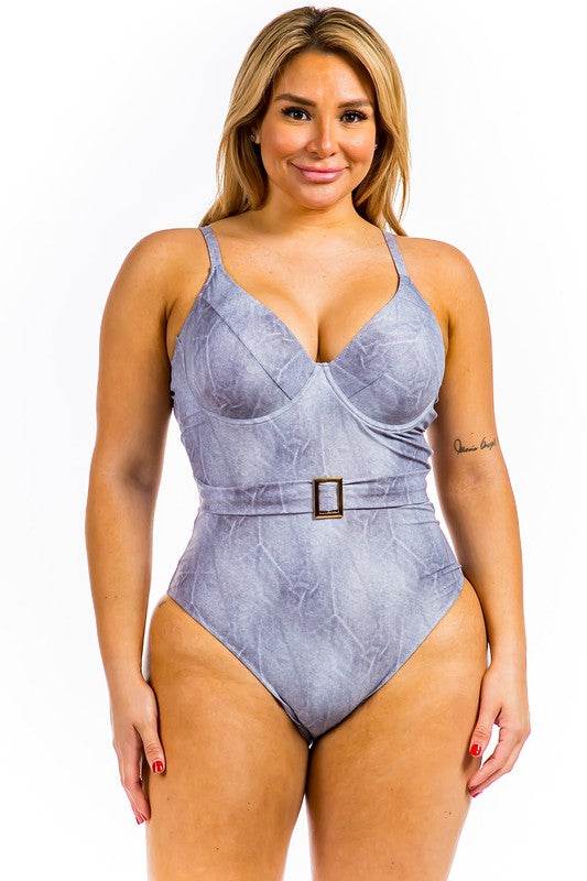 One Piece Buckle Belt embellish Denim Swimsuit - Shop Style & More | Fresh Looks, Everyday Deals & Free Shipping