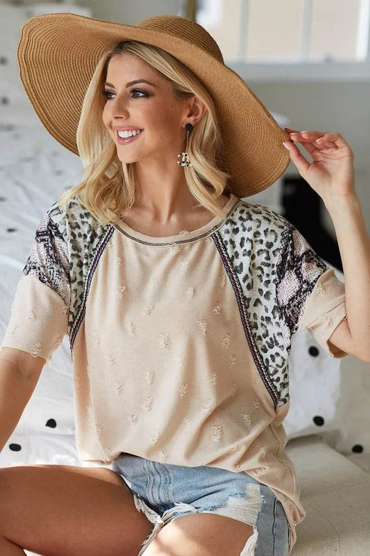 BiBi Distress Jacquard Knit with Leopard Snake Skin Top - Shop Style & More | Fresh Looks, Everyday Deals & Free Shipping