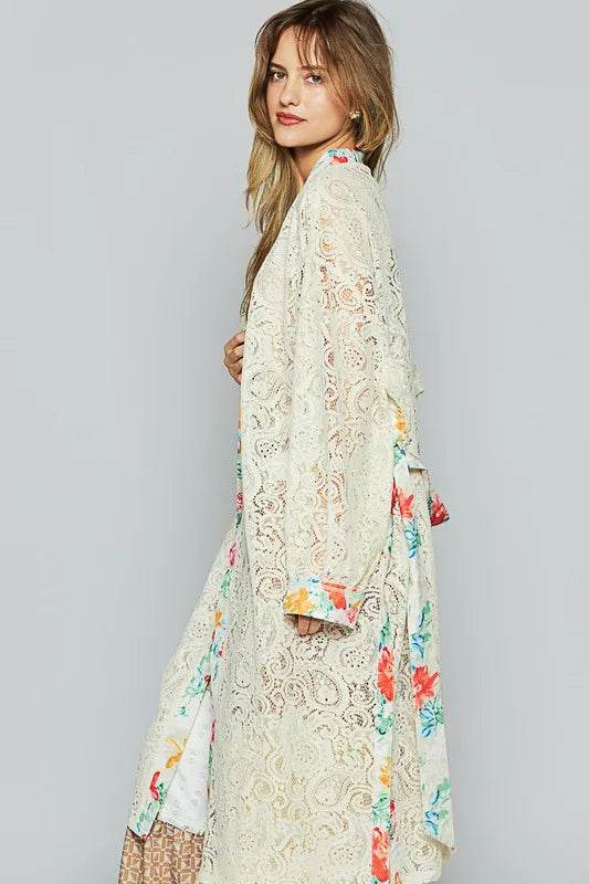 POL Floral Trim Lace Open Front Longline Cardigan - Shop Style & More | Fresh Looks, Everyday Deals & Free Shipping