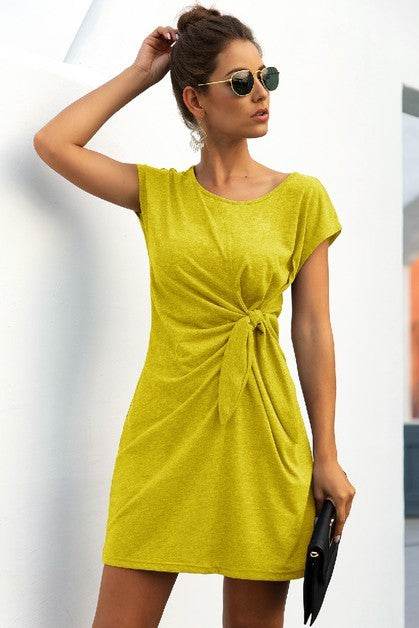 Solid Twist Knot Front Short Sleeve Tee Fit Dress - Shop Style & More | Fresh Looks, Everyday Deals & Free Shipping