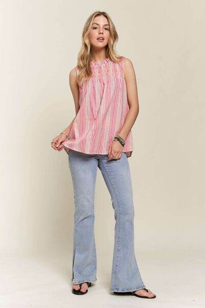 ADORA Contrast Striped Frill Round Neck Sleeveless Top - Shop Style & More | Fresh Looks, Everyday Deals & Free Shipping