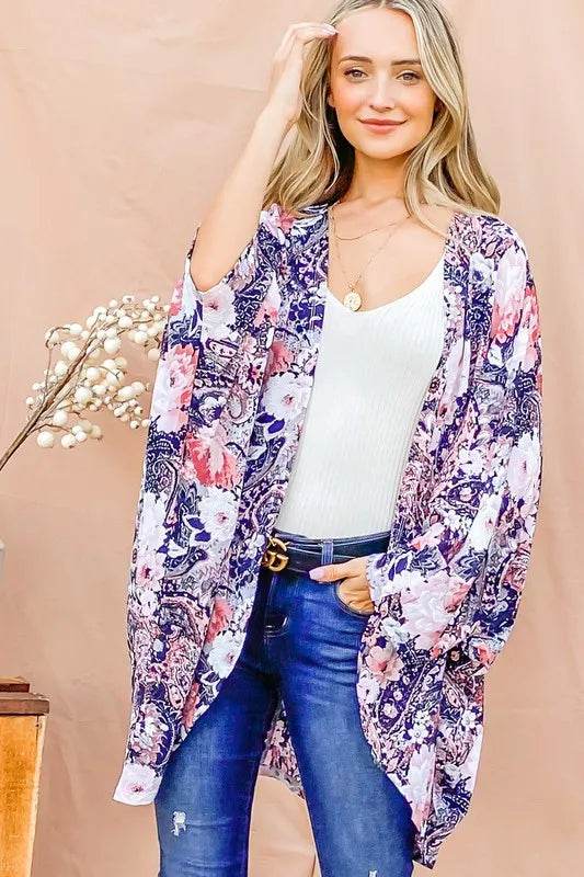 And The Why Floral Print Dolman Sleeve Kimono Cardigan - Shop Style & More | Fresh Looks, Everyday Deals & Free Shipping