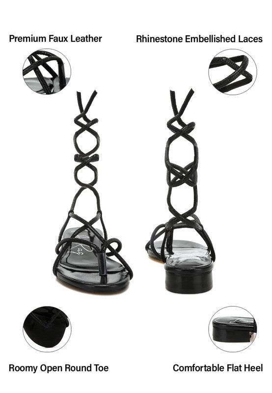 Babbity Rhinestone Embellished Lace-Up Sandals - Shop Style & More | Fresh Looks, Everyday Deals & Free Shipping