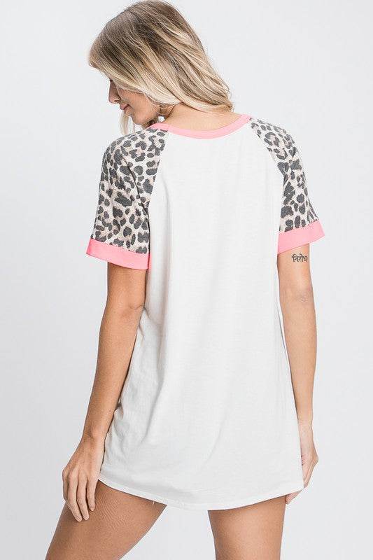 HeimishFull Size Leopard Round Neck Short Sleeve T-Shirt with Stitch Plus Size - Shop Style & More | Fresh Looks, Everyday Deals & Free Shipping