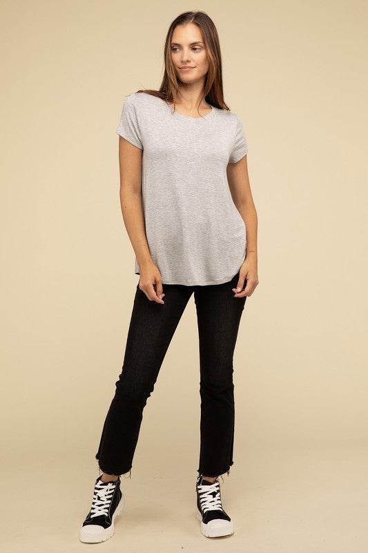 Flowy Round Hem Rayon Short Sleeve Top - Shop Style & More | Fresh Looks, Everyday Deals & Free Shipping