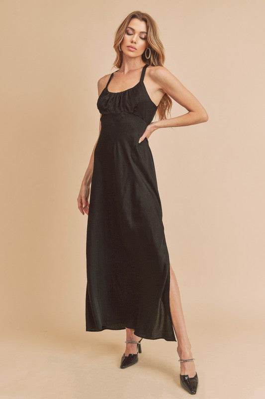 Aemi + Co Ruched Side Slit Cutout Back Maxi Cami Dress - Shop Style & More | Fresh Looks, Everyday Deals & Free Shipping