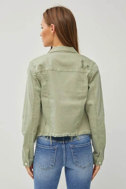 RISEN Full Size Raw Hem Button Up Cropped Denim Jacket Plus Size - Shop Style & More | Fresh Looks, Everyday Deals & Free Shipping