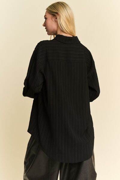 Davi & Dani Crinkled Jacquard Button Down Shirt - Shop Style & More | Fresh Looks, Everyday Deals & Free Shipping