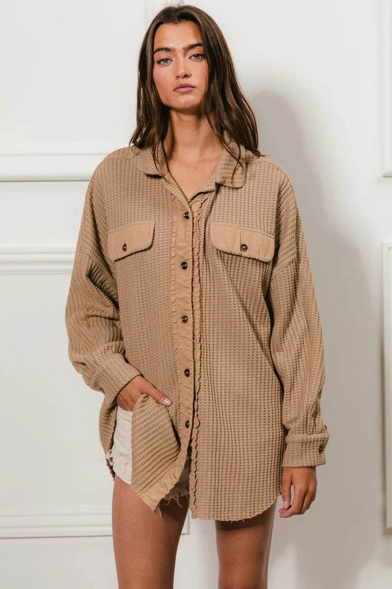 BiBi Heavy Waffle Oversized Shacket - Shop Style & More | Fresh Looks, Everyday Deals & Free Shipping