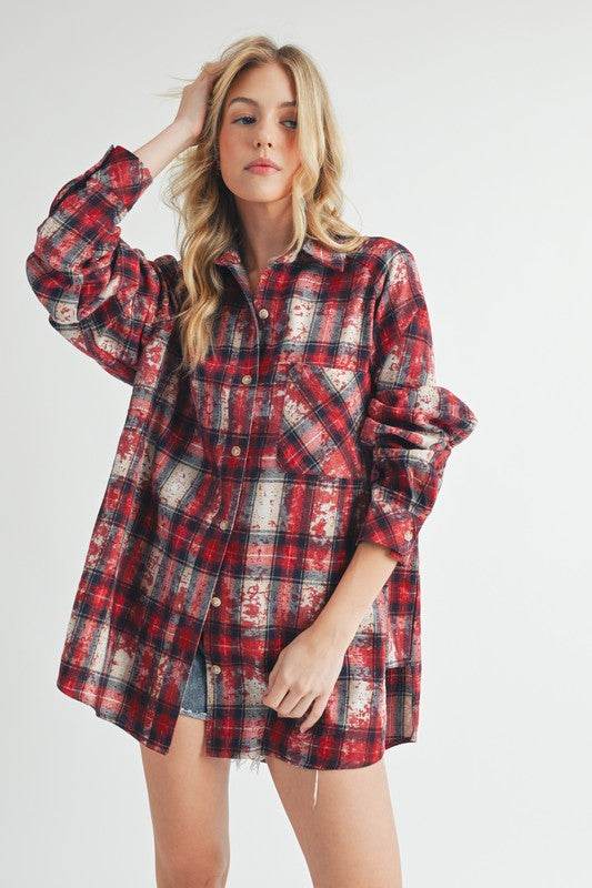 Aemi + Co Washed Plaid Button Up Raglan Sleeve Flannel Shirt - Shop Style & More | Fresh Looks, Everyday Deals & Free Shipping