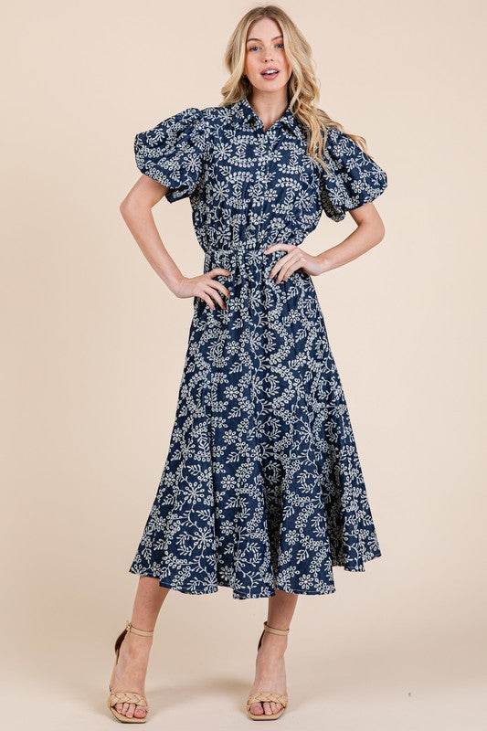 GeeGee Natural Leaf Pattern Eyelet Lace Puff Sleeve Dress - Shop Style & More | Fresh Looks, Everyday Deals & Free Shipping