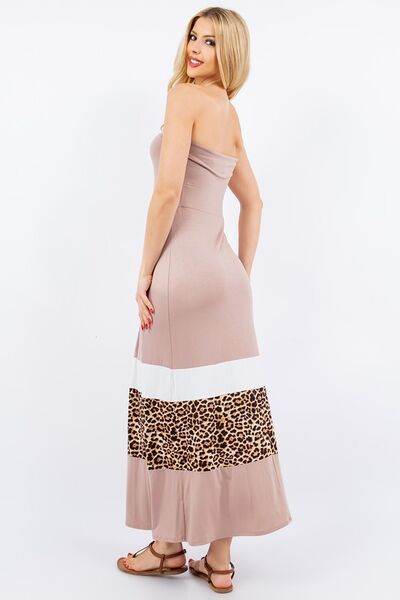 Celeste Full Size Leopard Color Block Tube Maxi Dress Plus Size - Shop Style & More | Fresh Looks, Everyday Deals & Free Shipping