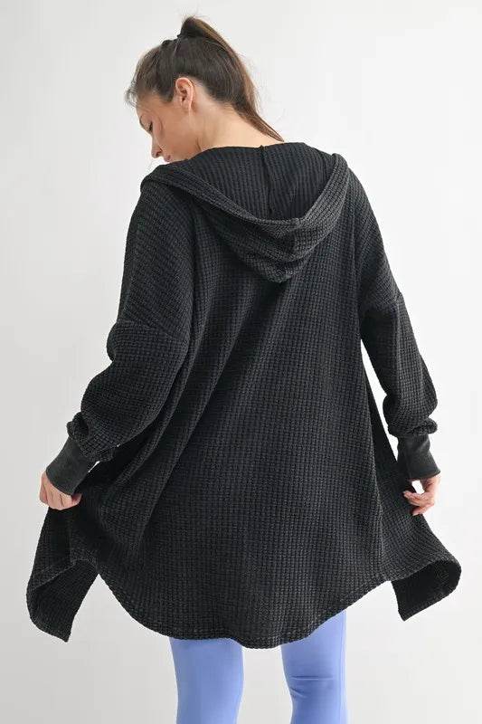 MONO B Chunky Waffle Mineral Wash Hooded Open Cardigan - Shop Style & More | Fresh Looks, Everyday Deals & Free Shipping
