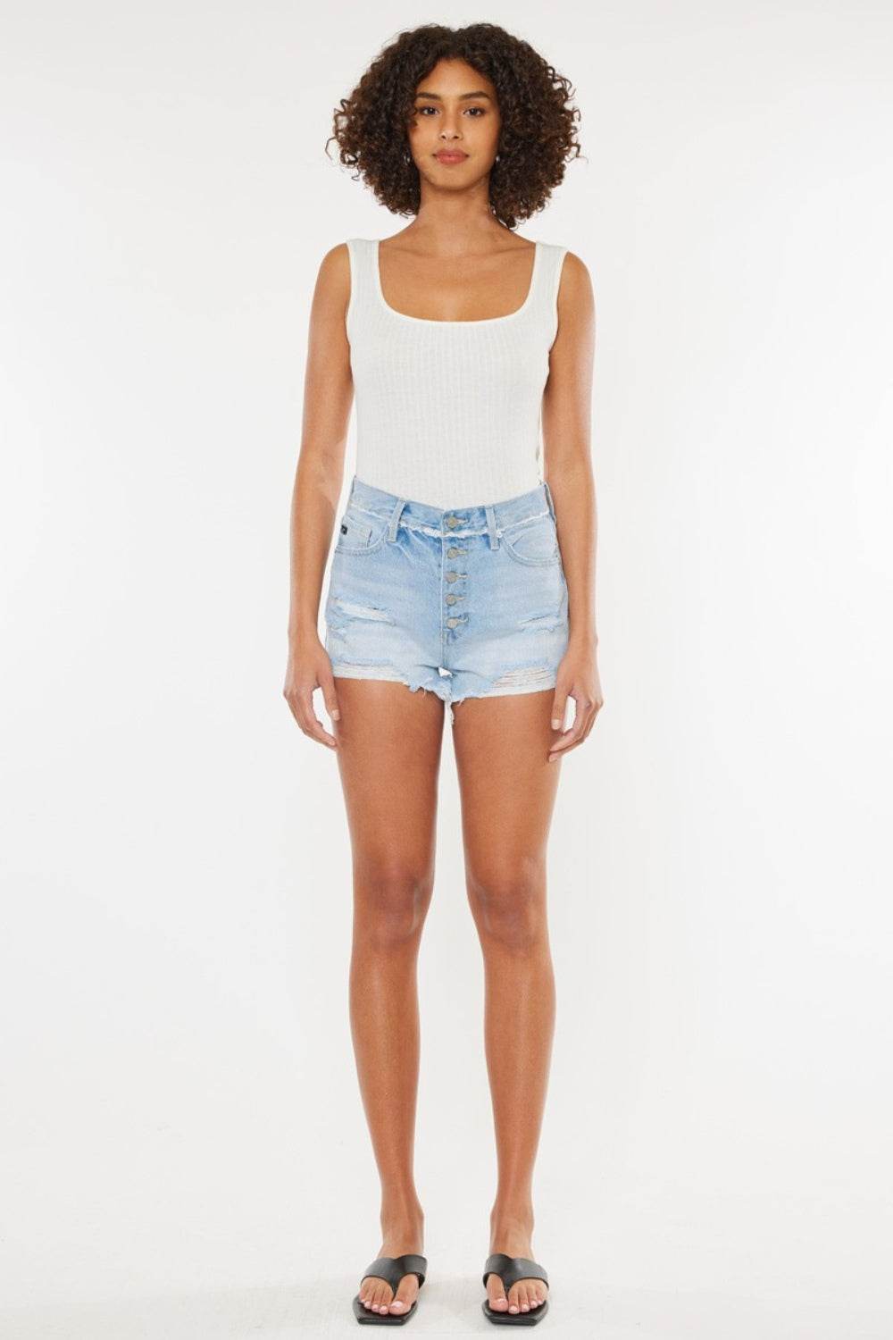 Kancan Distressed Button Fly Denim Shorts - Shop Style & More | Fresh Looks, Everyday Deals & Free Shipping