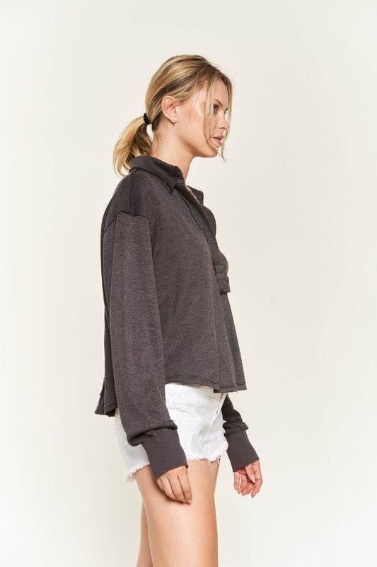 Deep V-neck Collared Long sleeve Knit Top JJT1024 - Shop Style & More | Fresh Looks, Everyday Deals & Free Shipping