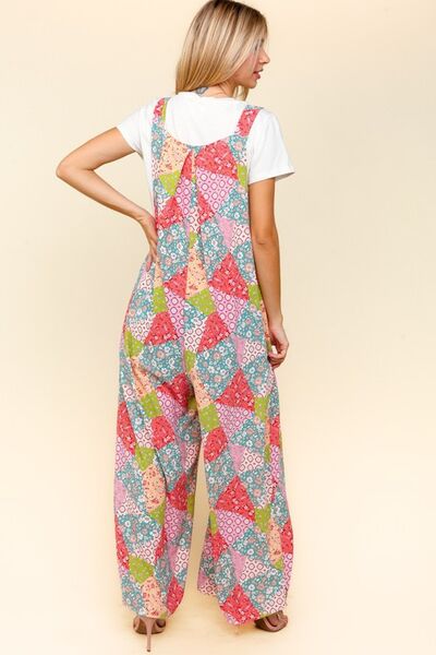 Haptics Wide Leg Overalls with Pockets - Full Size Printed Design and Side Pockets Jumpsuits