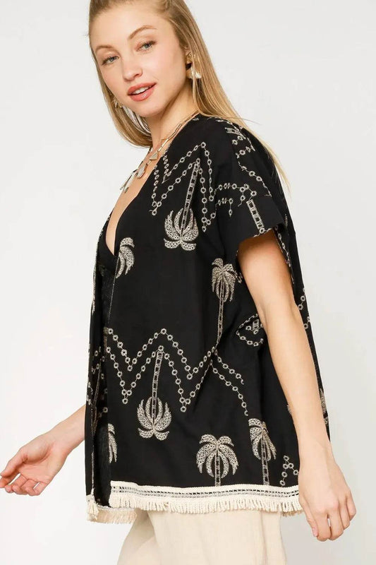 Umgee Open Front Embroidered Fringe Kimono - Shop Style & More | Fresh Looks, Everyday Deals & Free Shipping