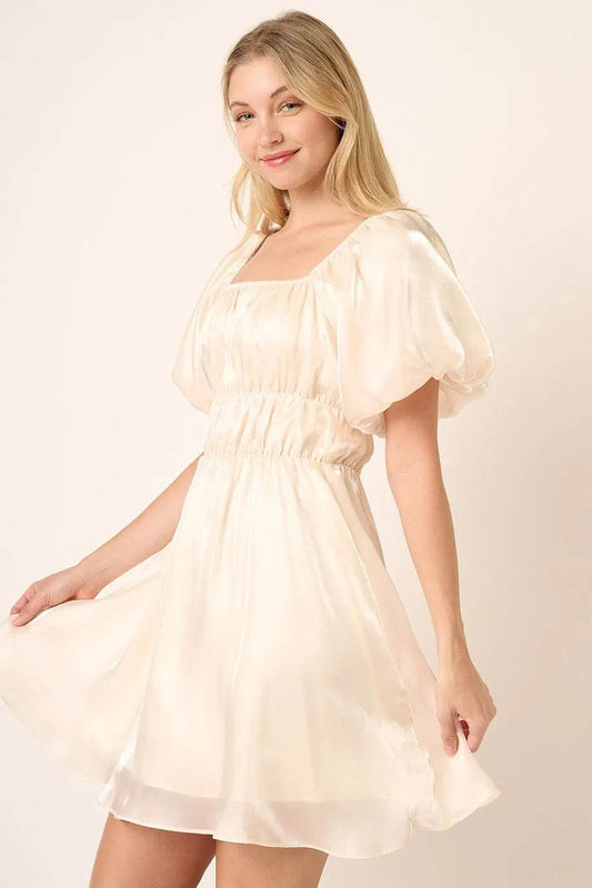 Mittoshop Metallic Organza Fabric Balloon Sleeve Mini Dress - Shop Style & More | Fresh Looks, Everyday Deals & Free Shipping