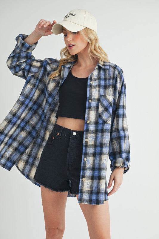 Aemi + Co Washed Plaid Button Up Raglan Sleeve Flannel Shirt - Shop Style & More | Fresh Looks, Everyday Deals & Free Shipping