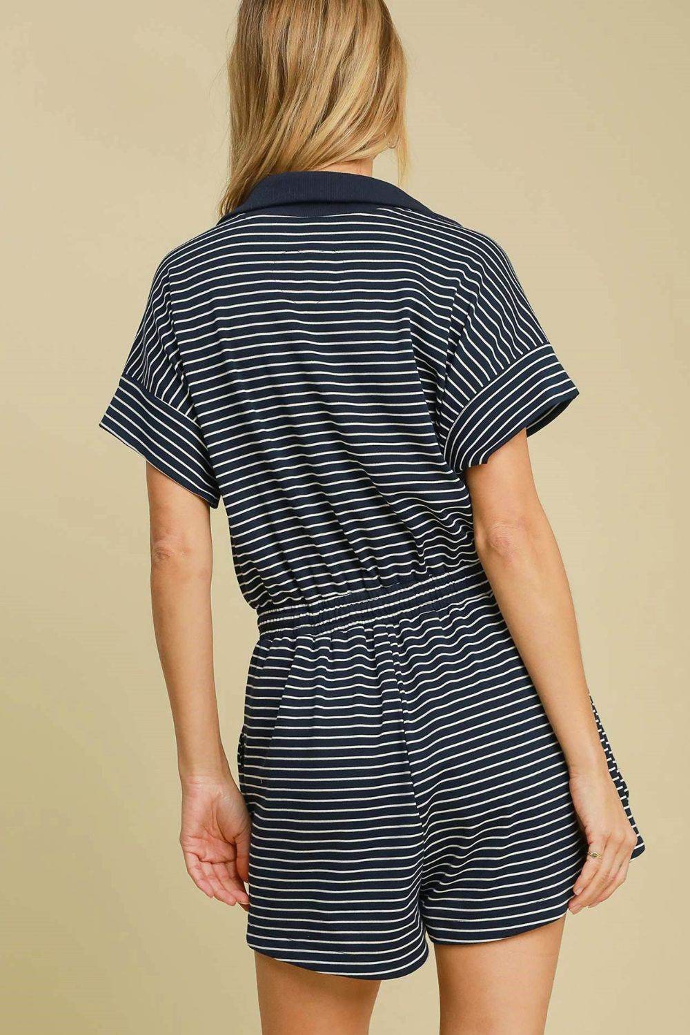 Umgee Full Size Half Zip Striped Romper Plus Size - Shop Style & More | Fresh Looks, Everyday Deals & Free Shipping