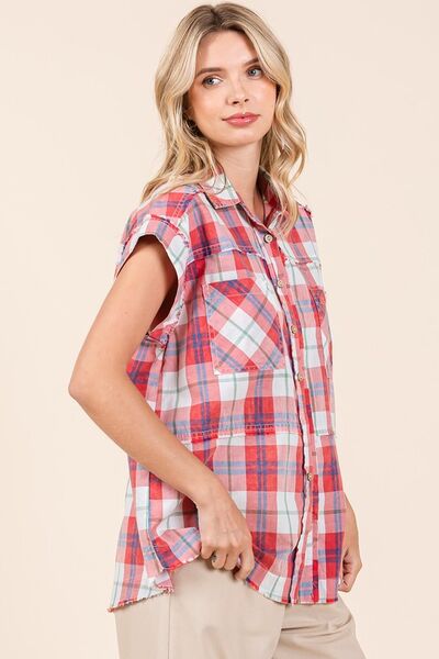 Mittoshop Mineral Wash Plaid Button Down Shirt Blouses