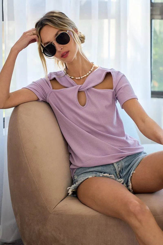 BiBi Rib Knit with Cut Out and Front Twist Detailed Top - Shop Style & More | Fresh Looks, Everyday Deals & Free Shipping