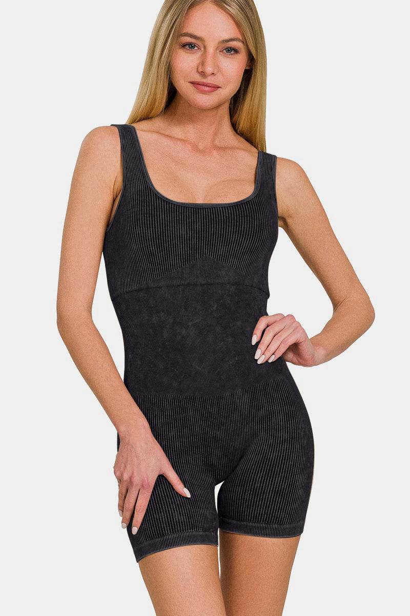 Zenana Washed Ribbed Romper with Pad - Shop Style & More | Fresh Looks, Everyday Deals & Free Shipping