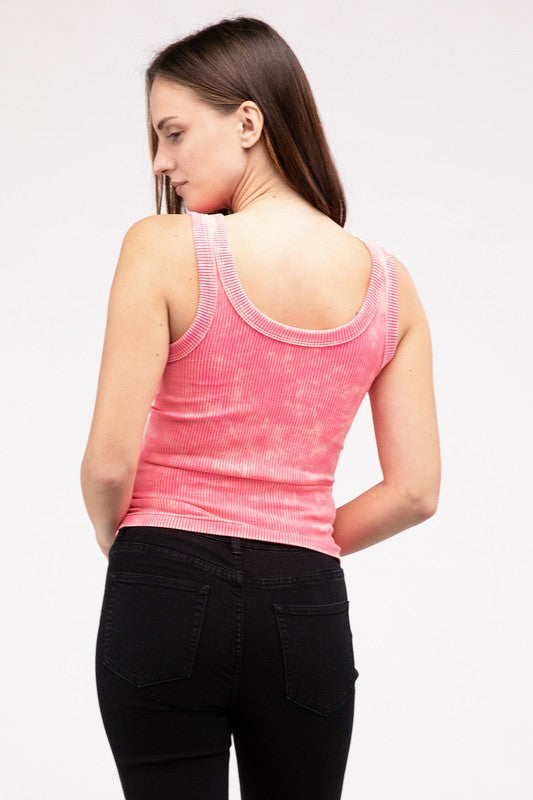 2-Way Neckline Washed Ribbed Cropped Tank Top Women - Top - Femme & Flirty