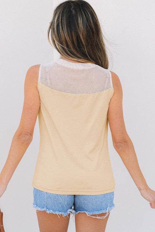 Milena Mesh Patchwork Crew Neck Tank Top - Shop Style & More | Fresh Looks, Everyday Deals & Free Shipping