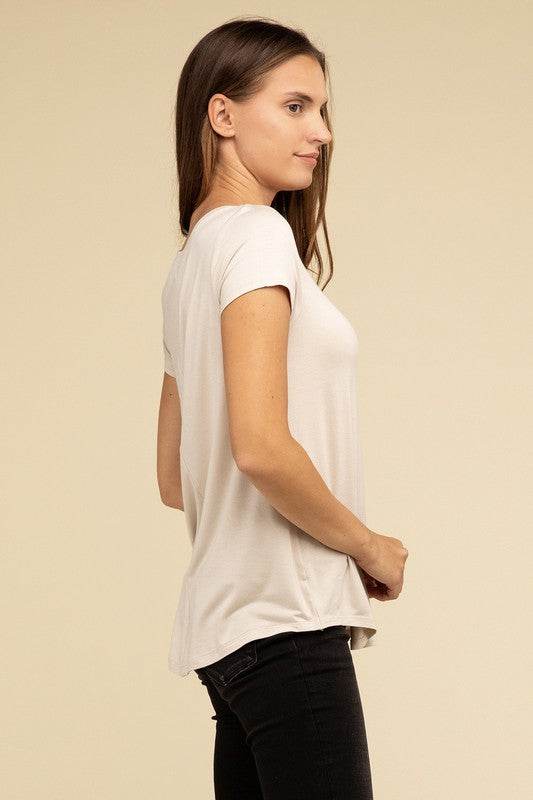 Flowy Round Hem Rayon Short Sleeve Top - Shop Style & More | Fresh Looks, Everyday Deals & Free Shipping