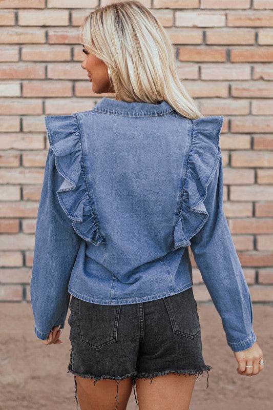 Trinity Denim Ruffled Casual Top - Shop Style & More | Fresh Looks, Everyday Deals & Free Shipping