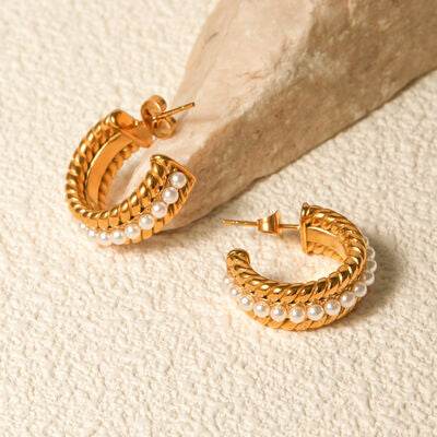 Stainless Steel Pearl C-Hoop Earrings - Shop Style & More | Fresh Looks, Everyday Deals & Free Shipping