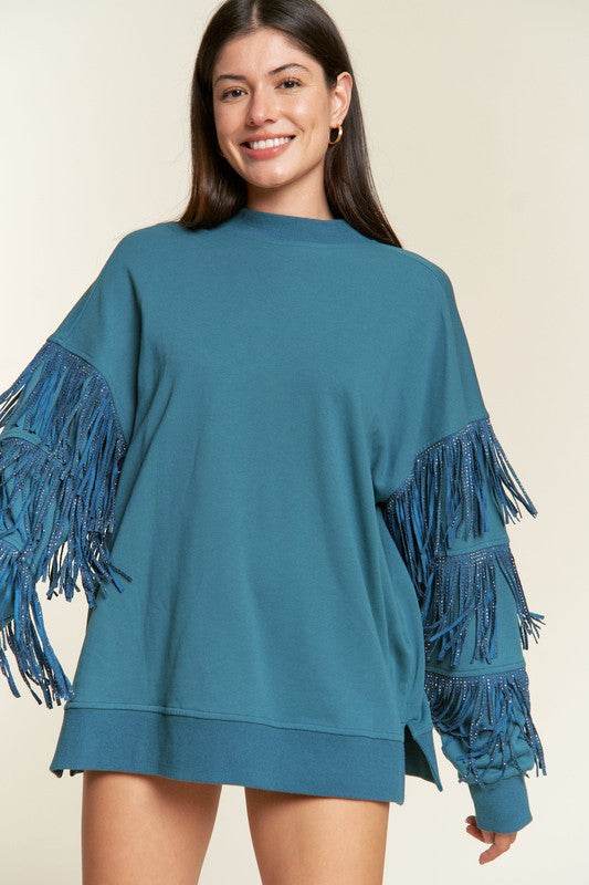 Silver studded fringe sleeve top PLUS JJT5009P - Shop Style & More | Fresh Looks, Everyday Deals & Free Shipping